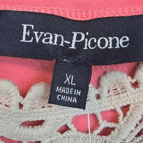 Evan Picone Pink Coral Top with Contrast Ivory Crochet Lace Yoke. Size XL NEW - Picture 5 of 8